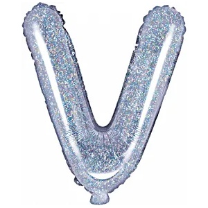 PartyDeco Балон от фолио Mini - Буква V 35см холографичен