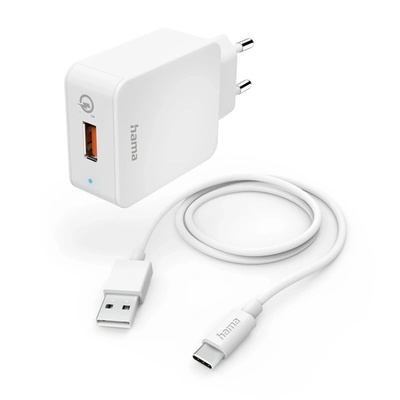 Hama 00201626 "QC 3.0" USB с Type-C кабел (19, 5 W), бял комплект зарядно устройство fic e3 (00201626)