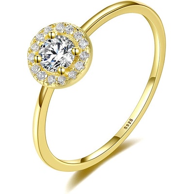 Meucci Pozlacený stříbrný prsten s kulatými čirými zirkony SYR078