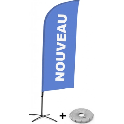 Jansen Display Kompletní sada reklamní vlajky ve tvaru křídla, Novinka, modrá, francouzština Křížová Základna, 1273 x 3030 mm