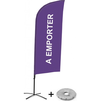 Jansen Display Kompletní sada reklamní vlajky ve tvaru křídla, Take away, fialová francouzština Křížová Základna, 1273 x 3030 mm