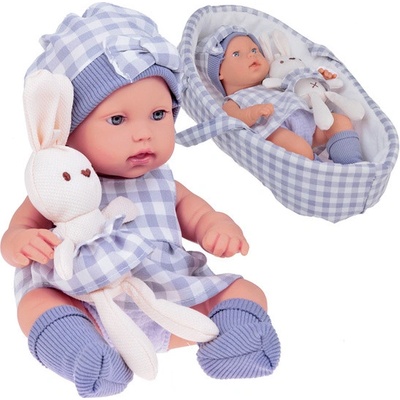 JOKO Newborn s králíčkem v košíku 32 cm Šedá