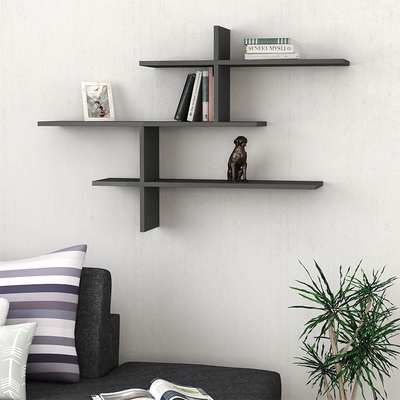 TopMebel Leo меламинов стенен рафт в антрацит цвят 123x22x80см