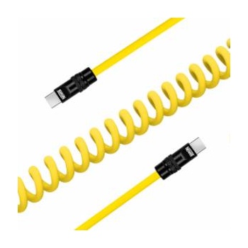 Newell USB-C to USB-C 100W cable, 1.5m, silicone, coiled, yellow-black