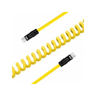 Newell USB-C to USB-C 100W cable, 1.5m, silicone, coiled, yellow-black
