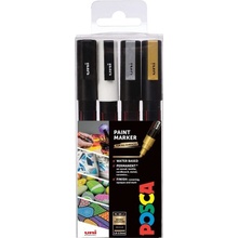 Posca Univerzální sada akrylátových popisovačů 0,9 - 1,3 mm Černá, bílá, zlatá, stříbrná 4 kusy PC-3M