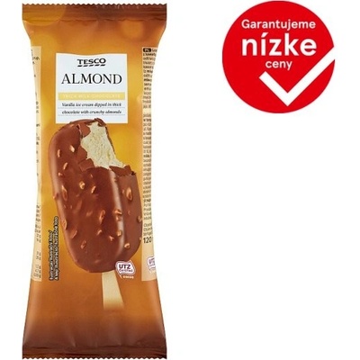 Tesco Mrazený krém vanilkový v mliečnej čokoláde s praženými kúskami mandlí 120 ml