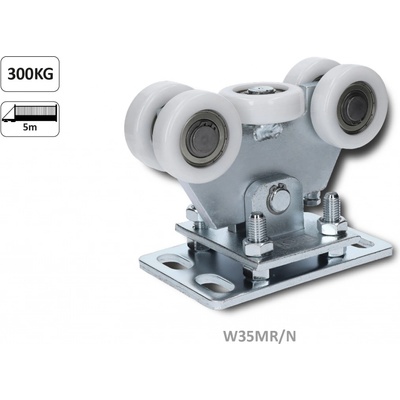 Vozík pro C-profil 80x80x5/4mm výškově nastavitelný, 5x polyamidové kolečko s ložiskem 6204ZZ, galvanické zinkování