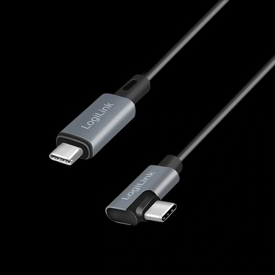 LogiLink USB 2.0 Type-C кабел USB-C/M 90 градуса - USB-C/M, E-signal, PD, черен, 2 м