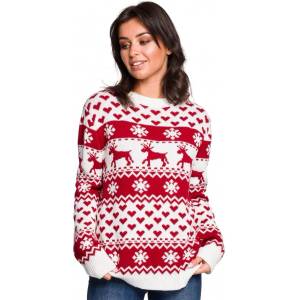 MOE Дамски пуловер с коледни мотиви BK039 Model 2 BK039-2-SALE - Червен, размер L/XL