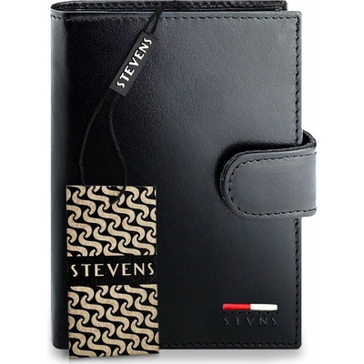 Pánska kožená peňaženka STEVENS Zapínacia RFID Čierna PREMIUM