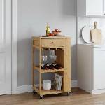 vidaXL Кухненска количка с колела Естествен 47, 5 x 36 x 83 см Бамбук (42028292)