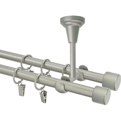 OK-GarnýžeCZ Garnýž kovová dvouřadá 16mm Pullo double stříbrná mat 440 cm do stropu / kroužky s žabkou