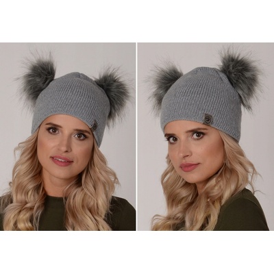 Fashionweek dámská zimní čepice se dvěma bambulkami ZIZI-H2 šedý
