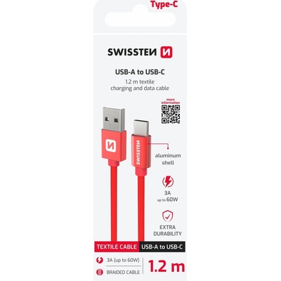 Swissten 71521206 USB/USB-C, 1,2m, červený