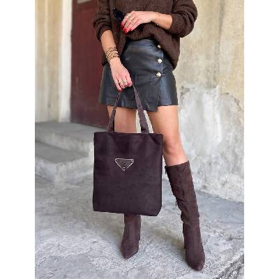 Laura Biaggi Čokoládová shopper kabelka na rameno semišová A4