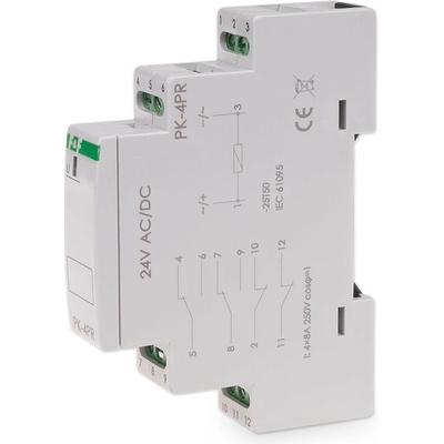 PK-4P/24PR - Elektromagnetické pomocné relé, 24V, 8A, 2x NO/NC + 2x NO