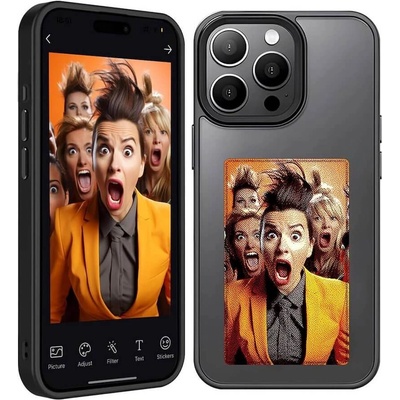 Techsuit SmartScreen NFC Hybrid Case - иновативен хибриден удароустойчив кейс с вграден дисплей за iPhone 15 Pro Max (черен)