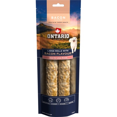 Ontario Žuvacia pochúťka Protein veľká rolka pre veľké plemená s príchuťou slaniny 25,4 cm 2 ks