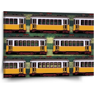Sablio Obraz Lisabonské historické električky Zelený Pattern - 150x110 cm