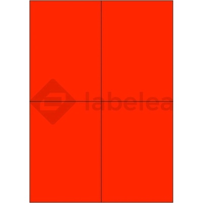 Labelea Samolepiace etikety 105x148 mm signálne farebné papierové, na hárku A4, pre laserovú tlač, Farba etikiet Signálna červená, Počet hárkov v balení 100 EPY105148SR004S