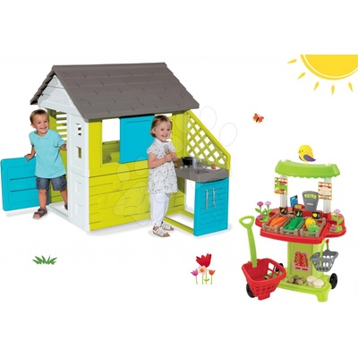 Smoby Set Pretty Blue s letnou kuchynkou+zeleninový stánok 100% Chef so 40 doplnkami SM810703-45