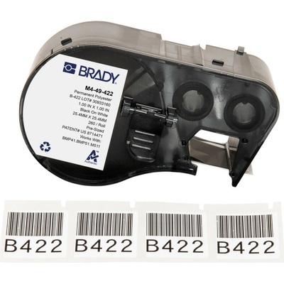 Brady M4-49-422 / 170739, 25.40 mm x 25.40 mm, Polyester, čierna tlač / biely podklad
