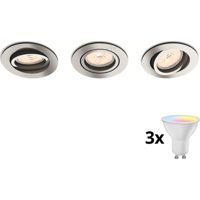 Philips 50393/11/PN-komplekt 3x LED RGBW димируеми вградени таванни осветителни тела 1xGU10/4, 8W/230V хром+дистанционно управление (LEDP1936)