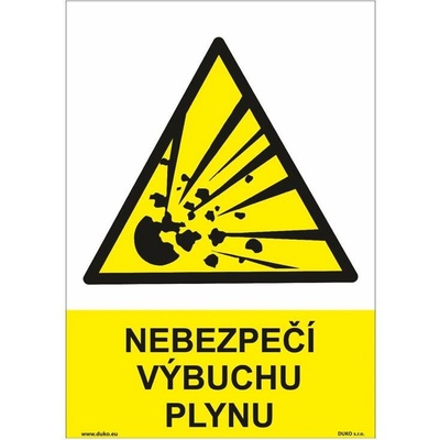 DUKO NEBEZPEČÍ VÝBUCHU PLYNU Formát: 148 x 210 mm, Materiál: plast 1 mm, samolepící vinylová fólie
