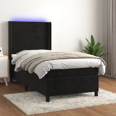 Petrashop 3139603 Boxspring postel s matrací a LED černá samet Černý