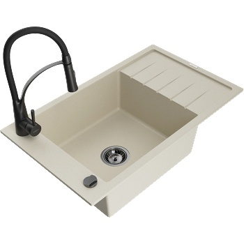 Mexen Elias гранитна мивка с 1 отделение и плот и кухненски смесител Aster, бежово - 6511-69-73450-70-B (6511-69-73450-70-B)