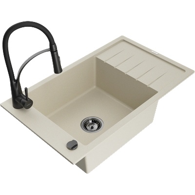 Mexen Elias гранитна мивка с 1 отделение и плот и кухненски смесител Aster, бежово - 6511-69-73450-70-B (6511-69-73450-70-B)