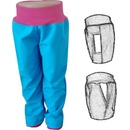 Dětské softshellové kalhoty s kapsami s fleecem modré s růžovým nápletem