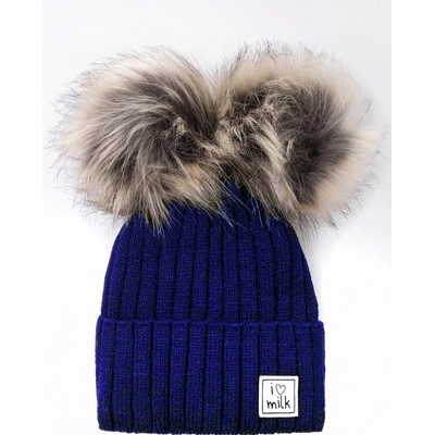 I love milk Zimná čiapka Beanie s brmbolcom modrá