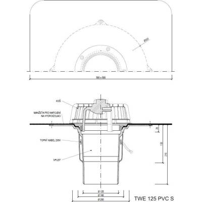 Strešný vpust priamy s ohrevom TWE PVC S Typ: 125 PVC S - DN 125