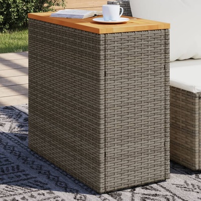 vidaXL Градинска маса с дървен плот сива 58x27, 5x55 см полиратан (366134)