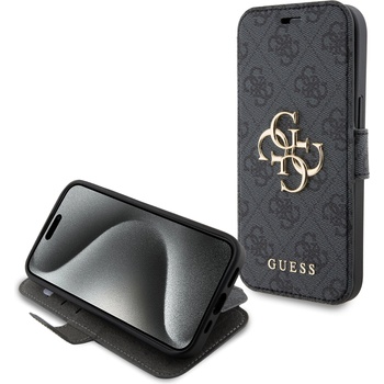 GUESS Калъф Guess Apple iPhone 15 PU Leather 4G Metal Logo Book (GUBKP15S4GMGGR)