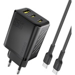 Dudao A29C мрежово зарядно устройство с USB+2 Type-C изхода, 65 W, PD бързо зареждане + кабел Type-C, ЧЕРНО GP-190704 (GP-190704)