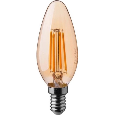 V-TAC Retro LED Filament žiarovka sviečka, E14, 4W, 350lm, jantárové sklo, 2200K, s plamienkom