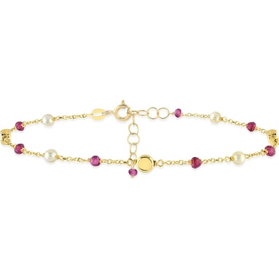 Lillian Vassago zlatý náramek s placičkami rubíny a perlami LLV22-GB056