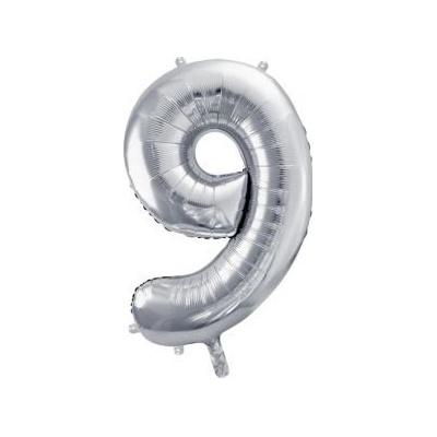 Balón fóliový 86cm číslo 9 strieborný
