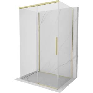 Mexen Rox-3S тристенна плъзгаща се душ кабина 100 x 75 cm, прозрачна, златиста с четкан ефект - 8C2-100-075-55-00-3S (8C2-100-075-55-00-3S)