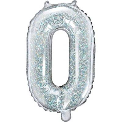 PartyDeco Fóliový balónek Mini Číslo 0 holografický 35 cm