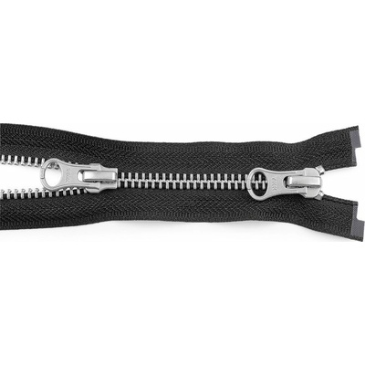 Zip kovový YKK No 5 dělitelný 2 jezdce / dvoucestný 90 cm na kožené bundy - černá barva nikl