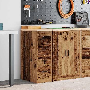 vidaXL Гаражен шкаф за съхранение, старо дърво, 30x51x85 см, бор масив (860587)