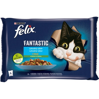 Felix Fantastic s lososem a cuketou s pstruhem a zelenými fazolemi v želé 4 x 85 g