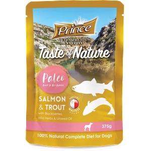 Petnutrition Пауч за кучета със сьомга и пъстърва с къпини, диви билки и ленено масло PALEO SALMON & TROUT 375gr
