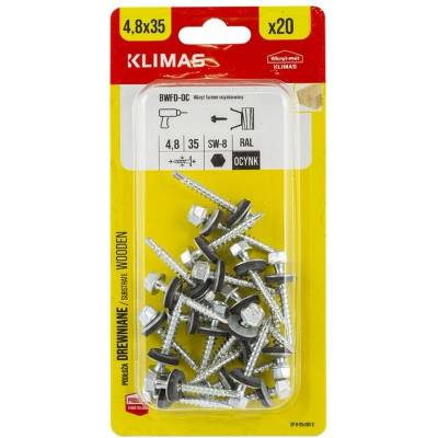 Klimas Wkret-Met 4,8x35mm - 20 ks - Pozinkovaná samovrtná strešná skrutka s EPDM podložkou do dreva, BWFDOC