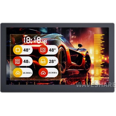 Waveshare 7 Inch USB Monitor, PC Case Secondary Screen / Desktop RGB Ambient Screen, IPS Panel, 1024×600 Black