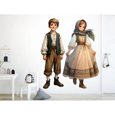 Nalepte.cz Jeníček a Mařenka textilní přelepitelné samolepky na zeď arch 83 x 100 cm